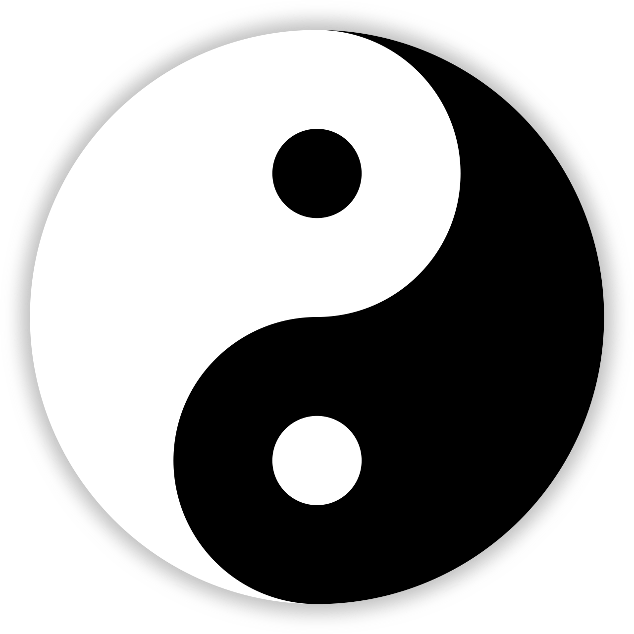 The Yin-Yang Taijitu: a circle divided by an S-curve into a white and a black field, each holding a small seed of the other's colour at its centre.